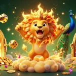 Visualisez le casino en ligne le plus payant avec un lion solaire et des dés dorés fascinants.