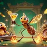 Plongez dans l'expérience d'un casino en ligne retrait instantané avec un mascotte casino animé et des éléments de jeu captivants.