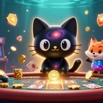 Découvrez le casino en ligne le plus payant avec un chat noir trou noir et un renard nébuleux jouant aux machines à sous flamboyantes.