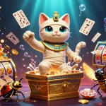 Profitez du casino en ligne retrait instantané avec une illustration dynamique 3D d'un chat momie égyptien.