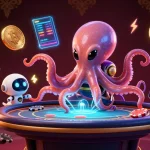 Jouer au casino en ligne retrait instantané avec un poulpe extraterrestre à une table de poker holographique.