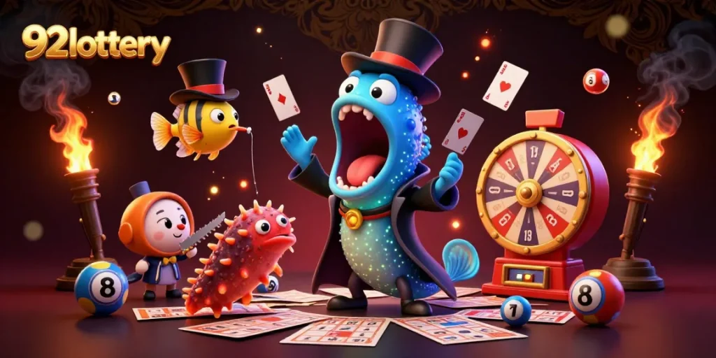 Experience 92lottery magic with winning card tricks and exciting lottery elements in this vibrant illustration.