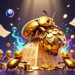 Une illustration dynamique représentant un casino en ligne avec retrait instantané, montrant une scène animée de jeux de loterie et de billetterie.