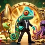 Découvrez le casino en ligne le plus payant avec une illustration dynamique d'agents épiques devant un coffre rempli de trésors.