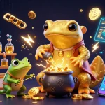Plongez dans l'univers du casino en ligne retrait instantané avec une illustration 3D animée de personnages alchimiques, transmutant des richesses.