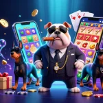 Scène animée de casino en ligne le plus payant avec un bulldog mafieux et deux Dobermans.