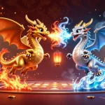 Jouer dans un casino en ligne avec retrait instantané tout en admirant des dragons en 3D et des éléments de jeu.