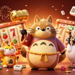 Jouez dans un casino en ligne retrait instantané avec des personnages joyeux dans un décor festif.