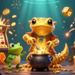 Vivez l'excitation du casino en ligne retrait instantané avec une illustration 3D de personnages fantastiques et d'éléments de jeux.