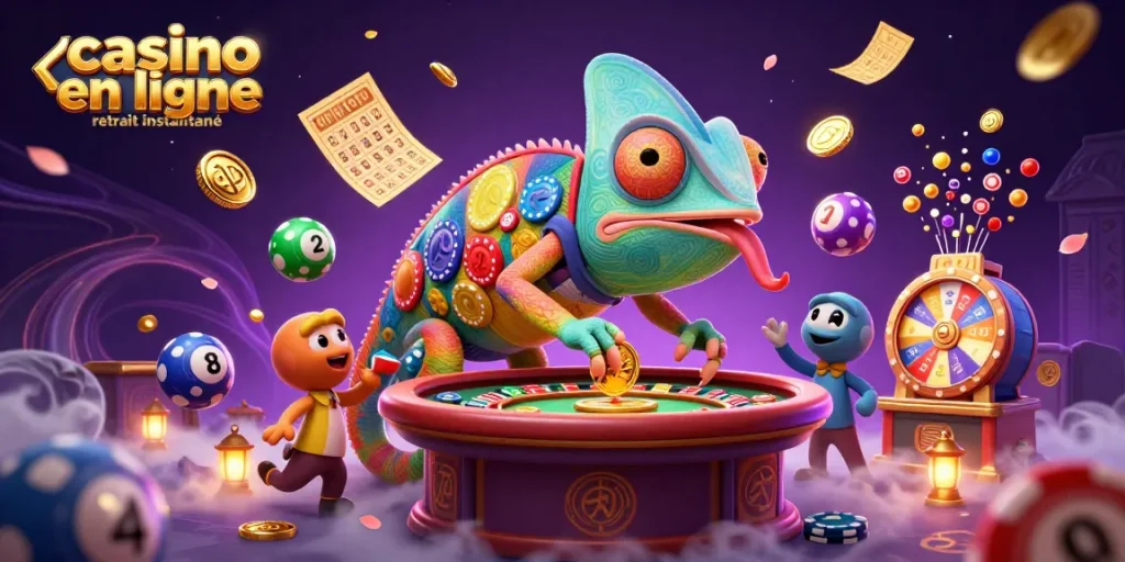 Profitez de gains rapides avec le casino en ligne retrait instantané dans une illustration animée vibrante.