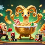 Illustration dynamique représentant le casino en ligne le plus payant avec des personnages jouant aux cartes et empilant des jetons.