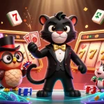 Illustration captivante de casino en ligne le plus payant, avec une panthère noire et des éléments de jeu colorés.