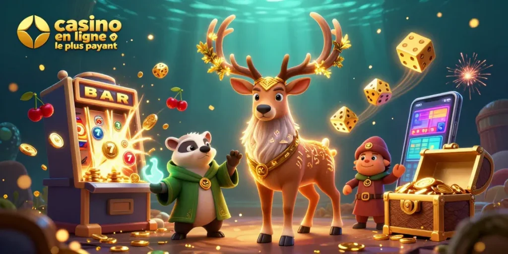 Illustration dynamique d'un stag druidique avec jackpot, représentant le casino en ligne le plus payant.