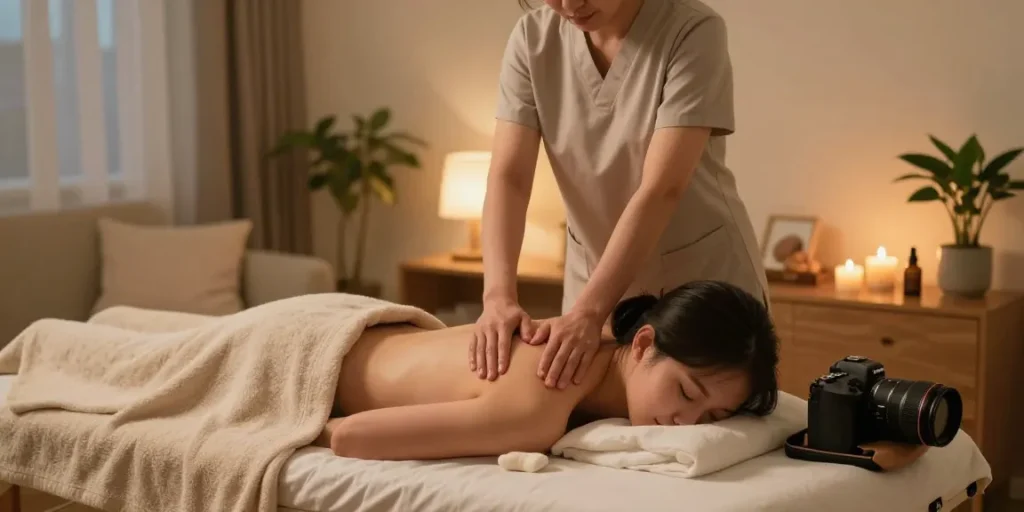 Premium 역삼동출장안마 service, a skilled therapist providing a soothing Swedish massage in a serene home setting, enhancing relaxation.