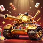 Jouez dans un casino en ligne retrait instantané avec un tank de scarabée doré extravagant et des effets festifs.