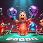 Action intense au meilleur casino en ligne avec des crevettes en duel sur une table de poker.