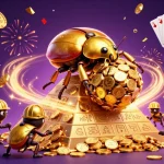 Visualisez le meilleur site de paris sportif avec des coccinelles dorées et des symboles de jeu.