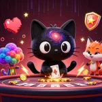 Découvrez le casino en ligne le plus payant avec un chat cosmique et son ami renard nébuleux, entourés de machines de jeu 3D