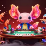 Donnez vie à l'expérience de casino en ligne retrait instantané avec un DJ axolotl 3D et des crevettes dansantes dans un cadre vibrant.