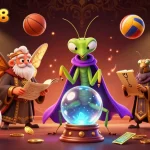 Experience thrilling sports betting action with sbobet88, featuring cartoon fortune tellers and dynamic sports elements.