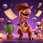 Jouez sur le casino en ligne retrait instantané avec un dinosaure T-Rex dynamique dans l'illustration 3D.