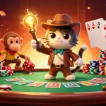 Jouez au meilleur casino en ligne avec des jetons de poker et des cartes, dans une scène dynamique.