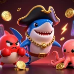 Vivez l'expérience du casino en ligne avec retrait instantané, featuring un requin pirate et des composants numériques