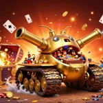 Déposez des jetons au casino en ligne le plus payant avec un tank doré et des éléments festifs.