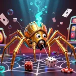 Visualisez une scène immersive de casino en ligne retrait instantané avec une araignée steampunk captivante.