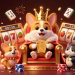 Illustration dynamique d'un corgi royal avec des jetons et des éléments de casino, représentant le casino en ligne le plus payant.
